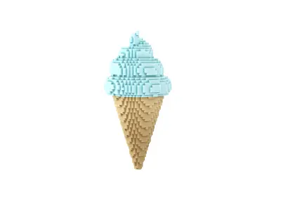 Voxel Ice Cream Cone v1 013 Low-poly 3D model