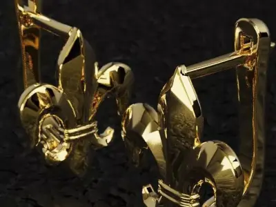 FLEUR DE LIS Hoop earrings  CLICK HINGE  3D print model