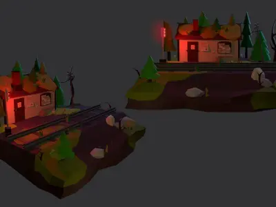 Train house with light Low-poly 3D model