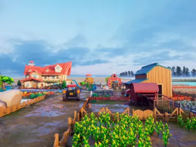 Farm village cartoon  Low-poly 3D model