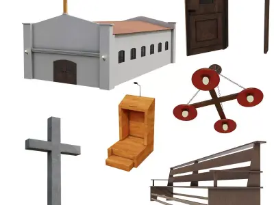 Church Scene Collection Objects many PBR Options Low-poly 3D model
