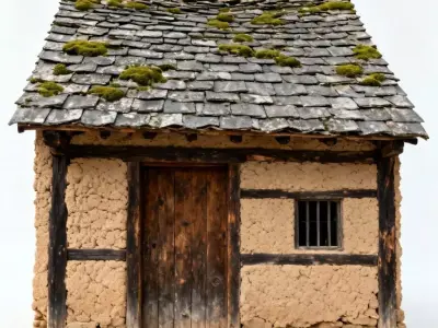 Rustic Rural Chinese Mud Cottage 3D Model Low-poly 3D model