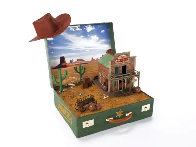  Western scene in a suitcase 3D model