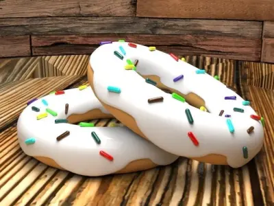 Donut 3d model two donuts with sprinkles on wooden table Low-poly 3D model
