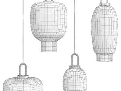 LIEBE four glass and brass pendant lights Low-poly 3D model