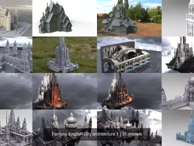 Fantasy English City architecture 1 3D Model Pack