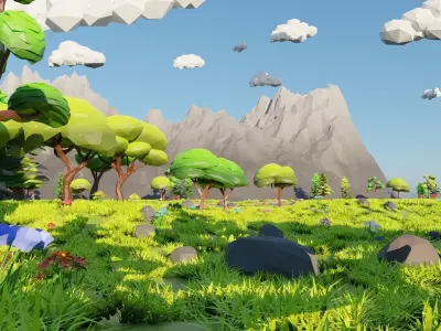 Mountain Scene  Low-poly 3D model