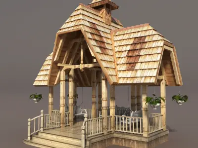 Wooden French Gazebo Low Poly Low-poly 3D model