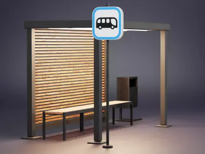 Modern Bus Stop Shelter V1 Low-poly 3D model