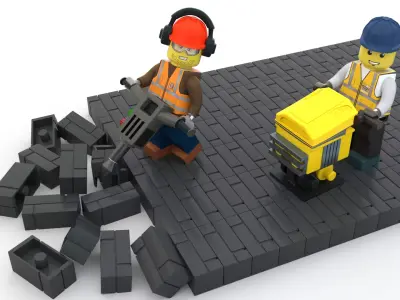 Lego two workers with tools 3D model