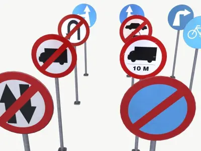 Road sign pack 2 Low-poly 3D model