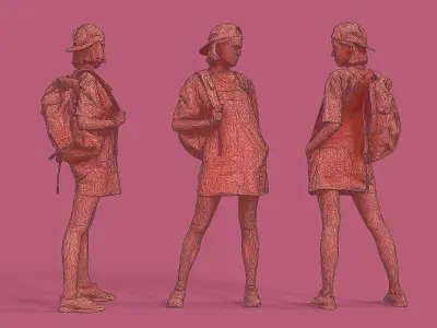 Girl in Jumpsuit-dress with Backpack 3D model