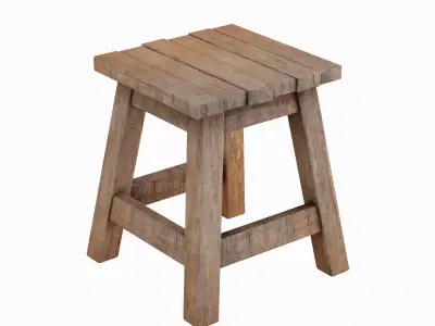 Medieval Wooden Stool 05 Low-poly 3D model