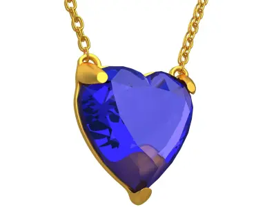 GEMSTONE HEART Blue PENDANT NECKLACE 3D model