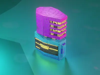 Modular Stylized Cyberpunk Building 4 Low-poly 3D model