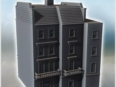 Large modern building in three parts with four floors and roof w 3D print model purchase