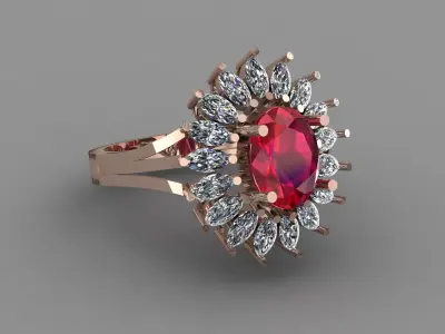 Rose Gold Women Diamond Ring 3D print model 3D print model 56