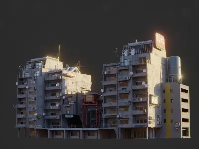 Dystopian Cyberpunk Suburb City Low-poly 3D model