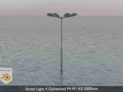 Street Light 4 Galvanized F4 M1 K0 3000mm  Low-poly 3D model