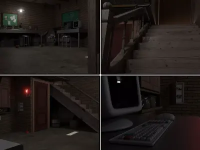 Basement laboratory Low-poly 3D model