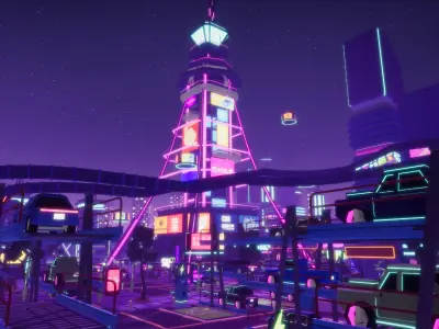 Stylized Lowpoly Cyberpunk City Low-poly 3D model