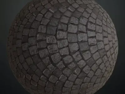 Classic Dark Grey Circular Cobblestone Pavement PBR Seamless Texture