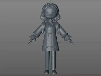 Girls in light green checkered dress 3D model