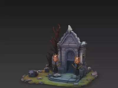 Haunted Crypt 3D Model - Stylized Gothic Graveyard Environment  3D model