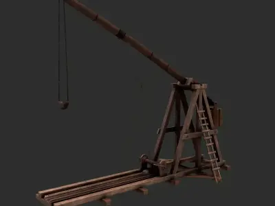 Trebuchet wooden crane Low-poly 3D model