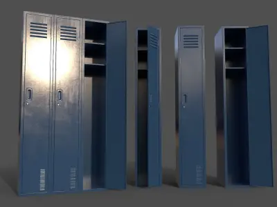 PBR School Gym Locker 03 - Blue Dark Low-poly 3D model