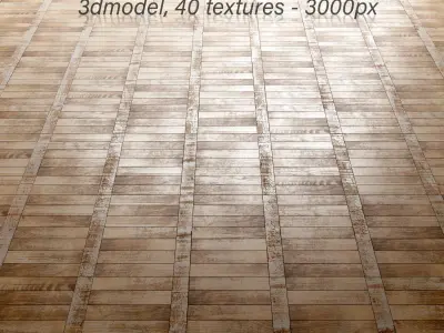 Vintage classic old tattered scratched parquet and baseboard 3D model