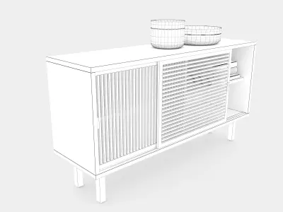 Wooden sliding door sideboard 3D model