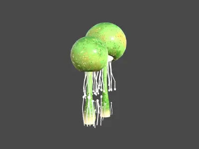 Fantasy Mushroom E09 Green Orange - Scene Backdrop Design Low-poly 3D model