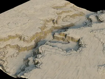 Dry canyon in the desert with cliffs all around  3D model
