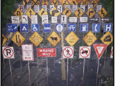 Road Signs Package  120 Assets Low-poly 3D model