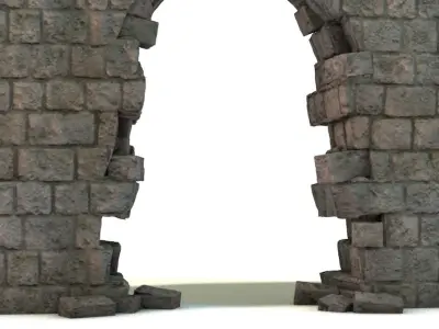 Broken wall Module Low-poly 3D model