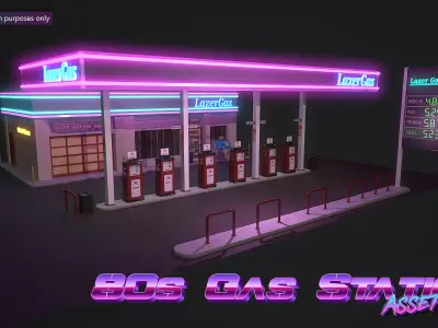 Low Poly 80s Gas Station Low-poly 3D model