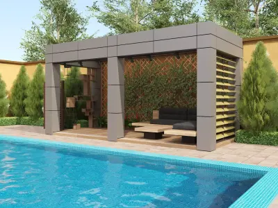 Pergola with Climbing Vines and pool  Low-poly 3D model