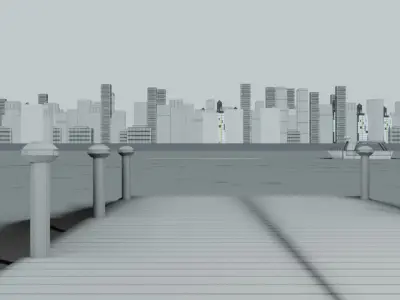 Low Poly City with river Low-poly 3D model