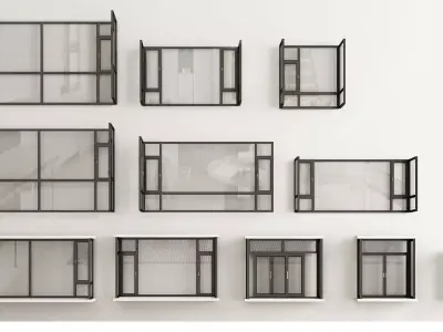 modern windows glass Sliding Architecture 3D model 30