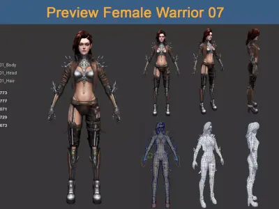 Character Female Warriors 07 - Ready for game Low-poly 3D model