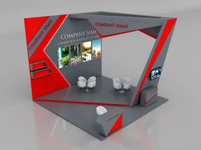 Booth Exhibition Stand Stall 6x6m Height 500 cm 3 Side Open 3D model