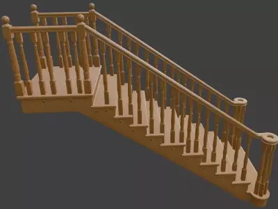 Classic Wooden Staircase with Balustrade 3D model