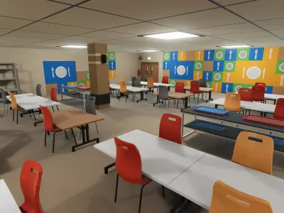 School Dining Room Low-poly 3D model