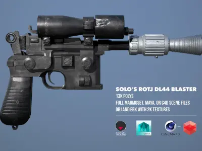 DL44 Blaster based on Original Star Wars ROTJ Prop Low-poly 3D model