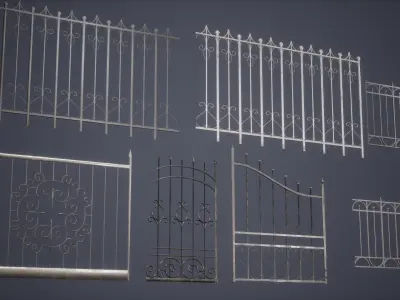 Modular Fence Set Low Poly Game Ready  Low-poly 3D model