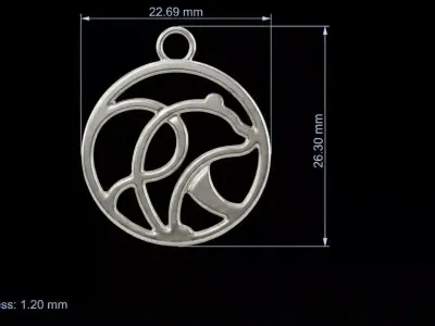 Minimalistic Bear Circle Silhouette Pendant 3D print model