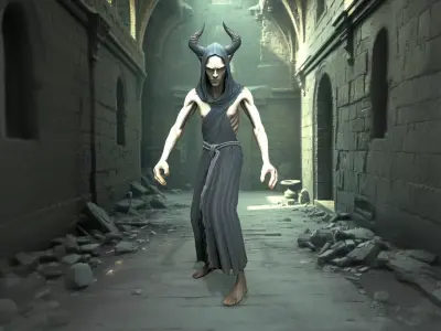 Demon Monk in Ruined Monastery Low-poly 3D model