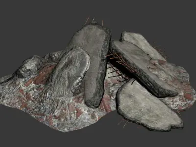 Rubble Brick and Concrete Elements Low-poly 3D model