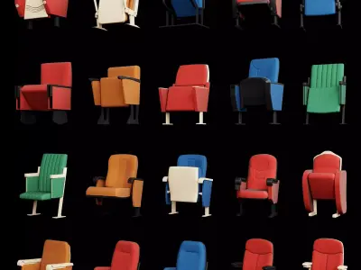 Cinema Theater Seating Chair Pack PBR Game Ready Low-poly 3D model